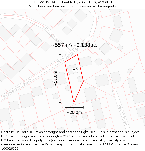 85, MOUNTBATTEN AVENUE, WAKEFIELD, WF2 6HH: Plot and title map