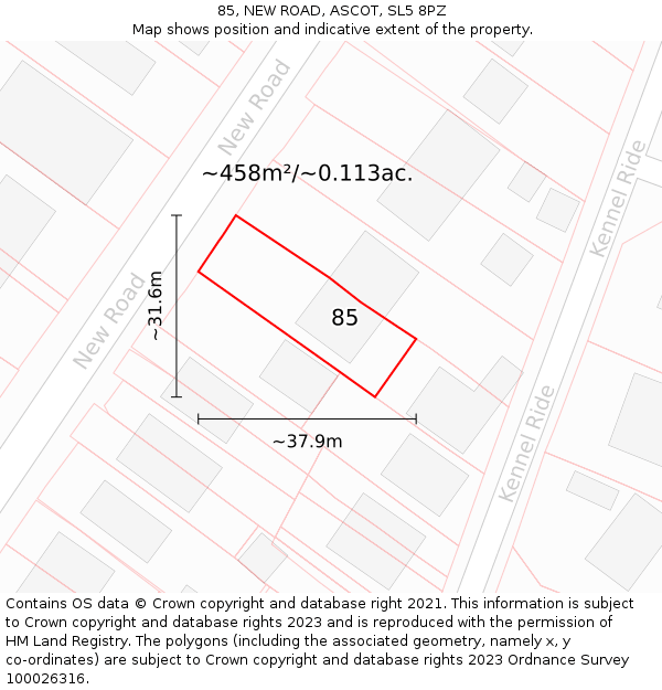 85, NEW ROAD, ASCOT, SL5 8PZ: Plot and title map