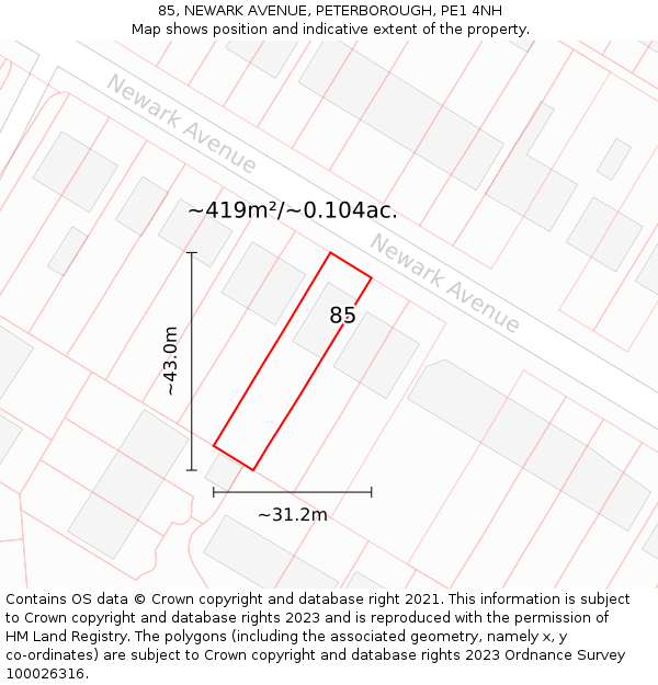 85, NEWARK AVENUE, PETERBOROUGH, PE1 4NH: Plot and title map