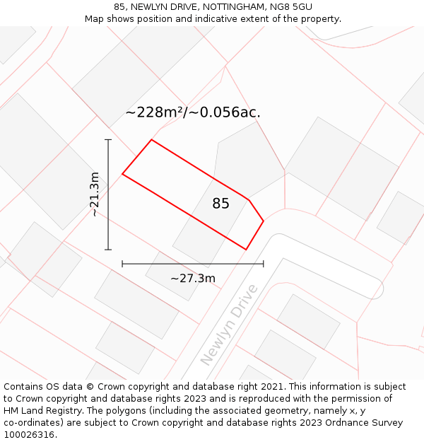 85, NEWLYN DRIVE, NOTTINGHAM, NG8 5GU: Plot and title map