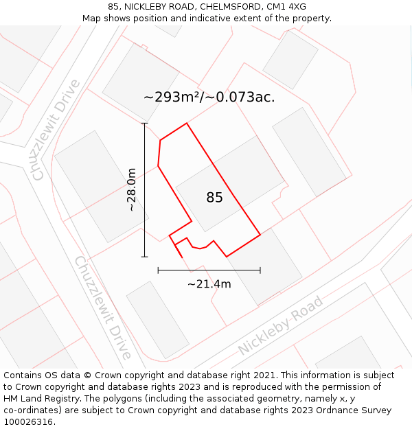 85, NICKLEBY ROAD, CHELMSFORD, CM1 4XG: Plot and title map