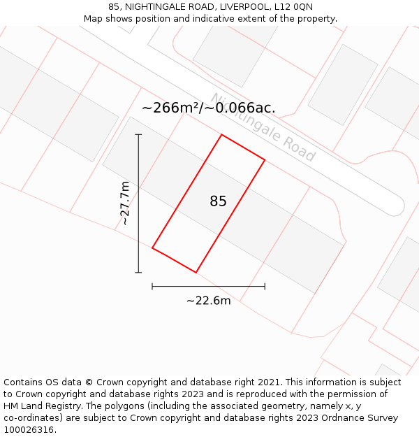 85, NIGHTINGALE ROAD, LIVERPOOL, L12 0QN: Plot and title map