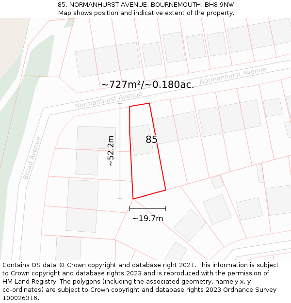 85, NORMANHURST AVENUE, BOURNEMOUTH, BH8 9NW: Plot and title map