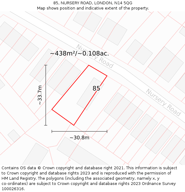 85, NURSERY ROAD, LONDON, N14 5QG: Plot and title map