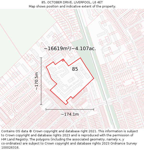 85, OCTOBER DRIVE, LIVERPOOL, L6 4ET: Plot and title map