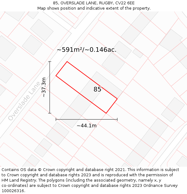 85, OVERSLADE LANE, RUGBY, CV22 6EE: Plot and title map