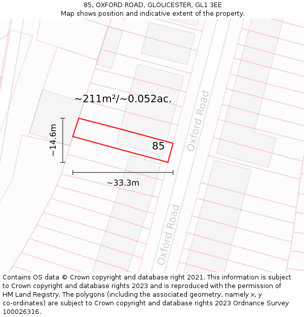 85, OXFORD ROAD, GLOUCESTER, GL1 3EE: Plot and title map