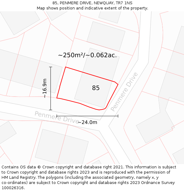 85, PENMERE DRIVE, NEWQUAY, TR7 1NS: Plot and title map