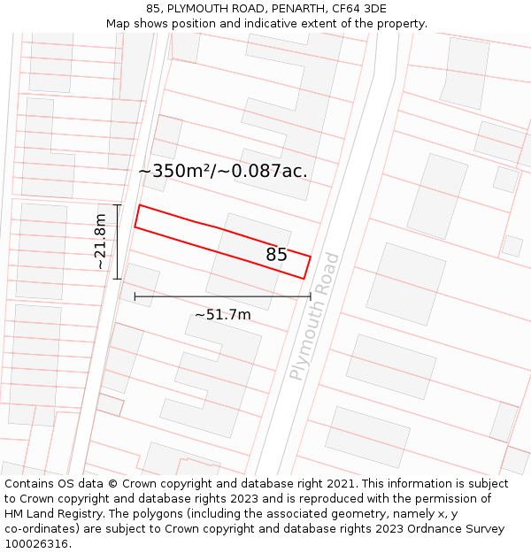 85, PLYMOUTH ROAD, PENARTH, CF64 3DE: Plot and title map