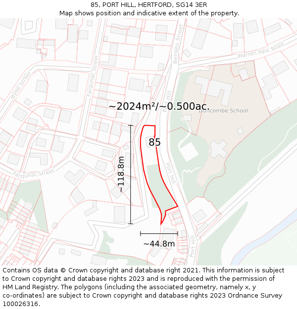 85, PORT HILL, HERTFORD, SG14 3ER: Plot and title map