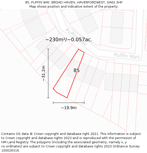 85, PUFFIN WAY, BROAD HAVEN, HAVERFORDWEST, SA62 3HP: Plot and title map