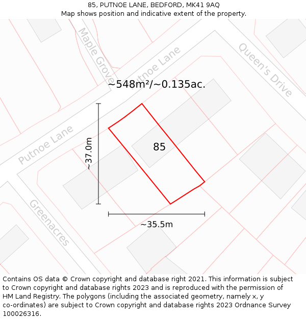 85, PUTNOE LANE, BEDFORD, MK41 9AQ: Plot and title map