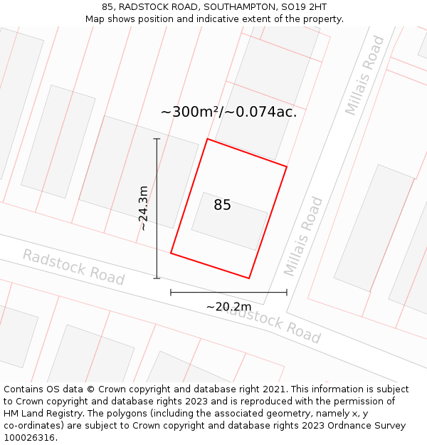 85, RADSTOCK ROAD, SOUTHAMPTON, SO19 2HT: Plot and title map