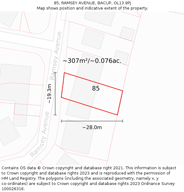 85, RAMSEY AVENUE, BACUP, OL13 9PJ: Plot and title map