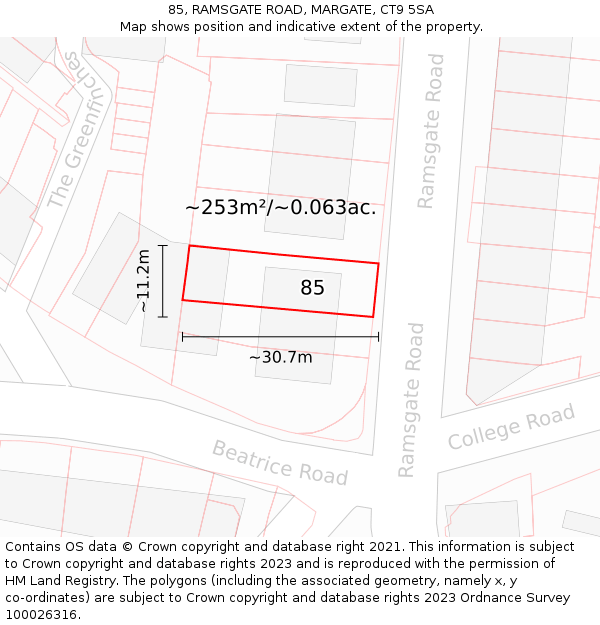 85, RAMSGATE ROAD, MARGATE, CT9 5SA: Plot and title map