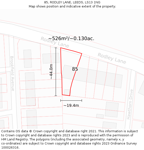 85, RODLEY LANE, LEEDS, LS13 1NG: Plot and title map