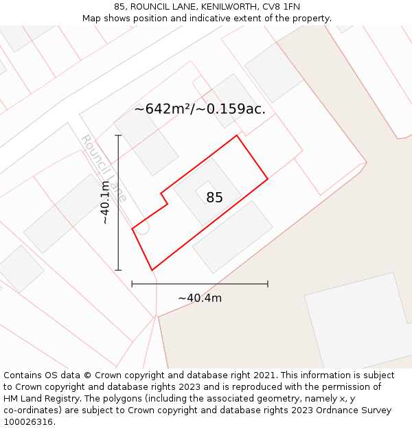 85, ROUNCIL LANE, KENILWORTH, CV8 1FN: Plot and title map