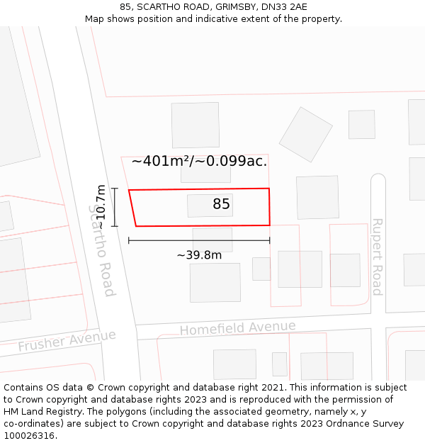 85, SCARTHO ROAD, GRIMSBY, DN33 2AE: Plot and title map