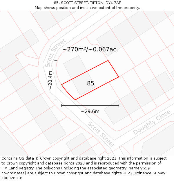 85, SCOTT STREET, TIPTON, DY4 7AF: Plot and title map