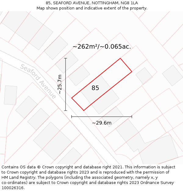 85, SEAFORD AVENUE, NOTTINGHAM, NG8 1LA: Plot and title map