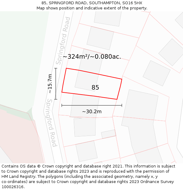 85, SPRINGFORD ROAD, SOUTHAMPTON, SO16 5HX: Plot and title map
