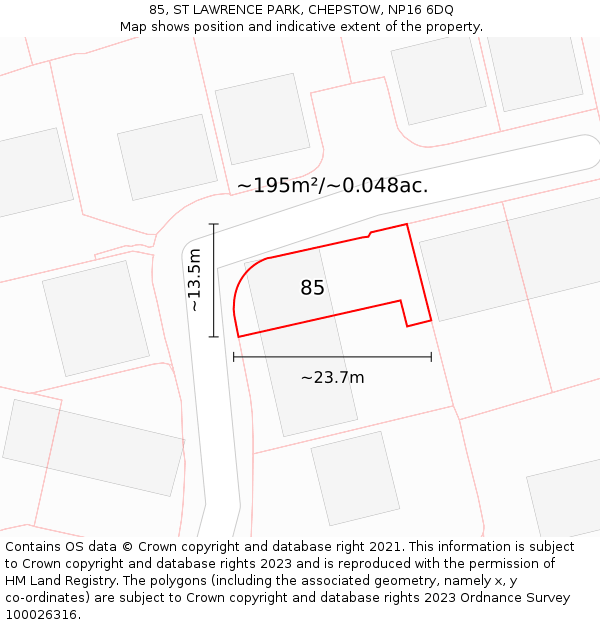 85, ST LAWRENCE PARK, CHEPSTOW, NP16 6DQ: Plot and title map