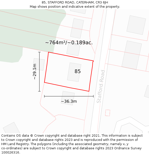 85, STAFFORD ROAD, CATERHAM, CR3 6JH: Plot and title map