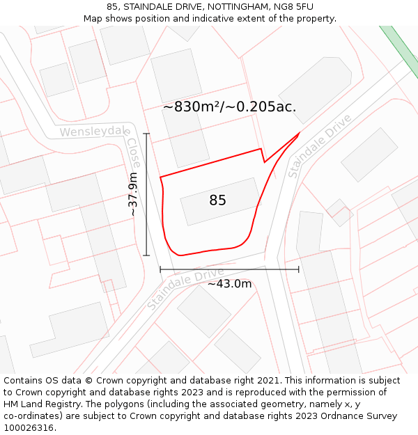 85, STAINDALE DRIVE, NOTTINGHAM, NG8 5FU: Plot and title map