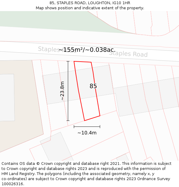 85, STAPLES ROAD, LOUGHTON, IG10 1HR: Plot and title map
