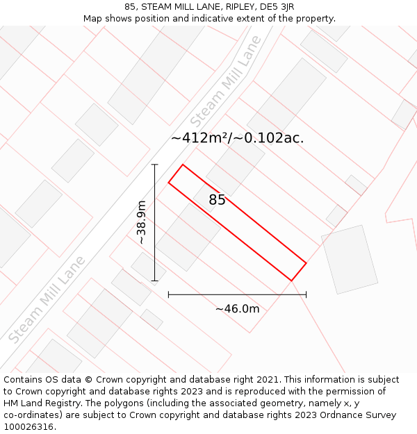 85, STEAM MILL LANE, RIPLEY, DE5 3JR: Plot and title map