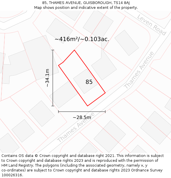 85, THAMES AVENUE, GUISBOROUGH, TS14 8AJ: Plot and title map