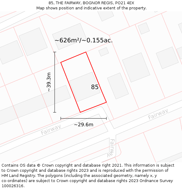 85, THE FAIRWAY, BOGNOR REGIS, PO21 4EX: Plot and title map