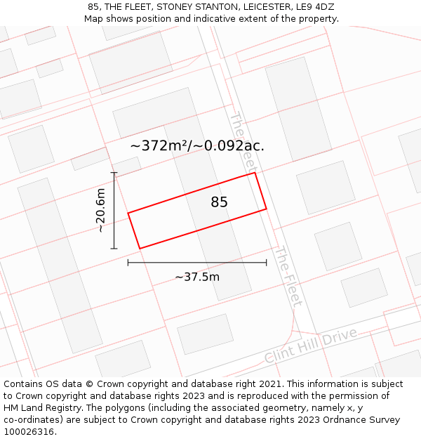 85, THE FLEET, STONEY STANTON, LEICESTER, LE9 4DZ: Plot and title map