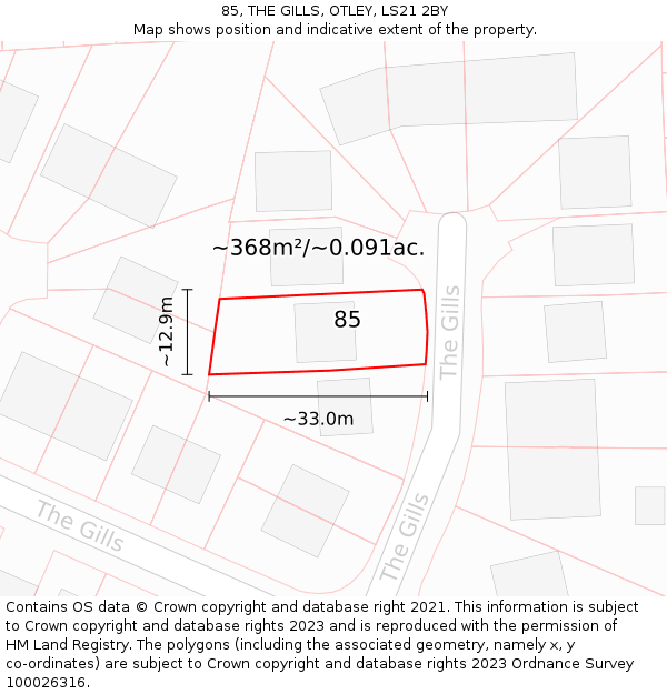 85, THE GILLS, OTLEY, LS21 2BY: Plot and title map