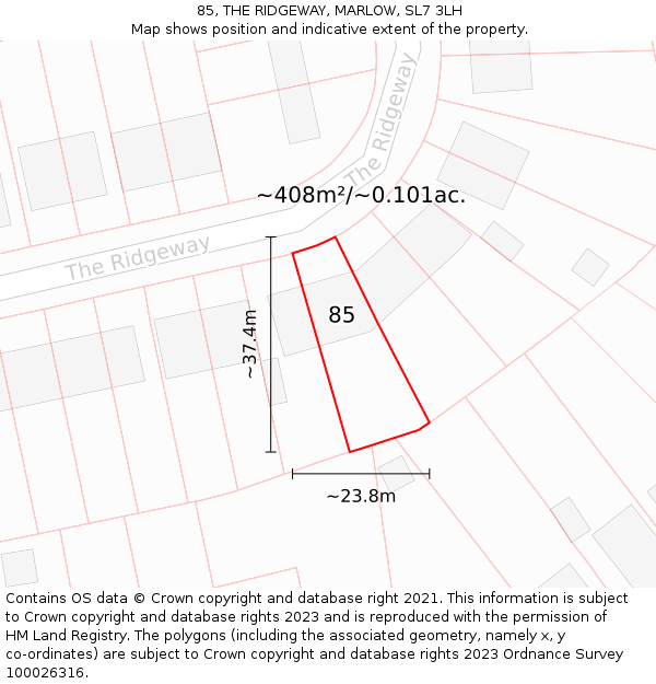 85, THE RIDGEWAY, MARLOW, SL7 3LH: Plot and title map