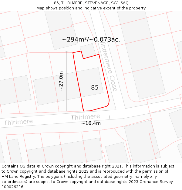 85, THIRLMERE, STEVENAGE, SG1 6AQ: Plot and title map