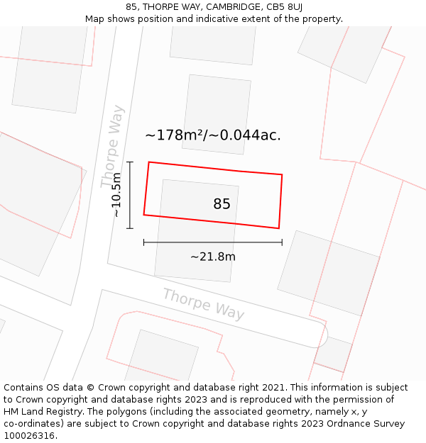 85, THORPE WAY, CAMBRIDGE, CB5 8UJ: Plot and title map