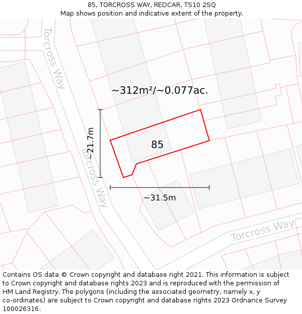 85, TORCROSS WAY, REDCAR, TS10 2SQ: Plot and title map