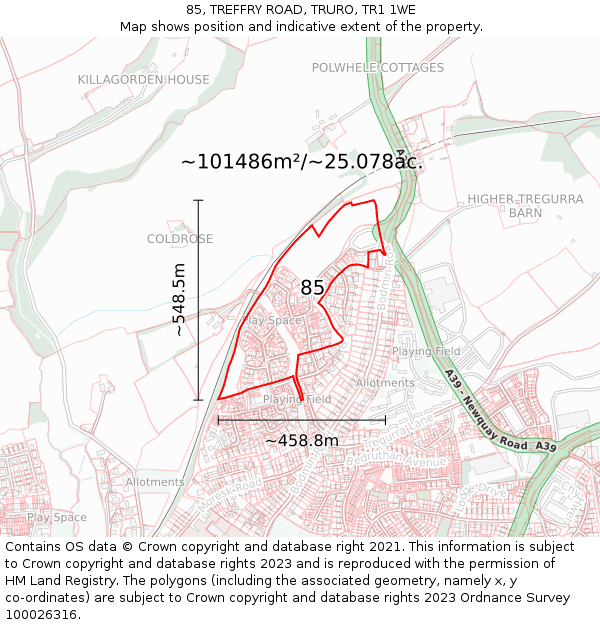 85, TREFFRY ROAD, TRURO, TR1 1WE: Plot and title map