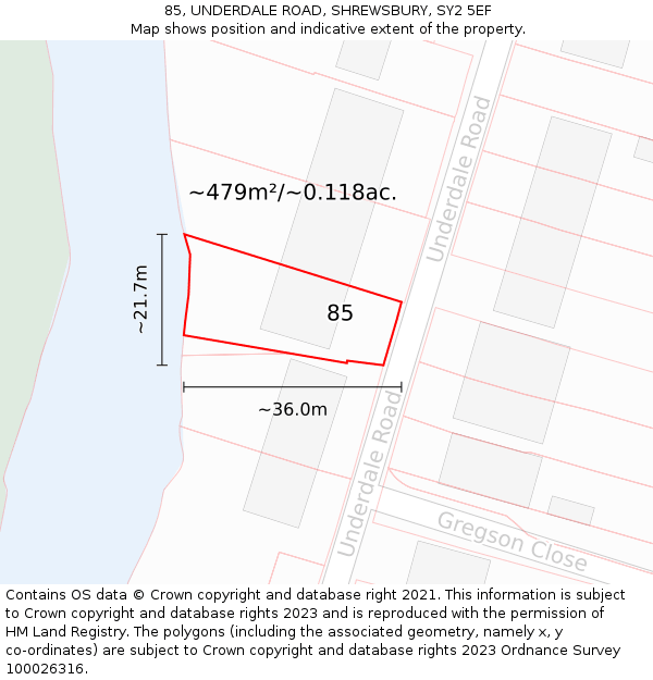 85, UNDERDALE ROAD, SHREWSBURY, SY2 5EF: Plot and title map