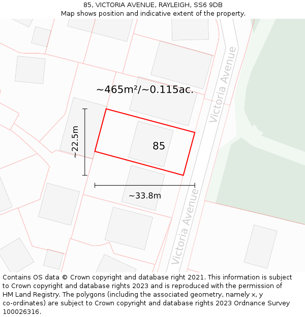 85, VICTORIA AVENUE, RAYLEIGH, SS6 9DB: Plot and title map