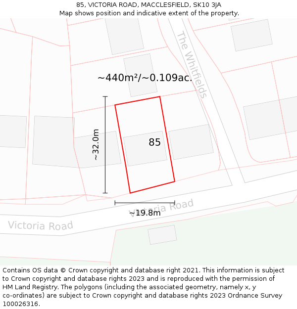 85, VICTORIA ROAD, MACCLESFIELD, SK10 3JA: Plot and title map