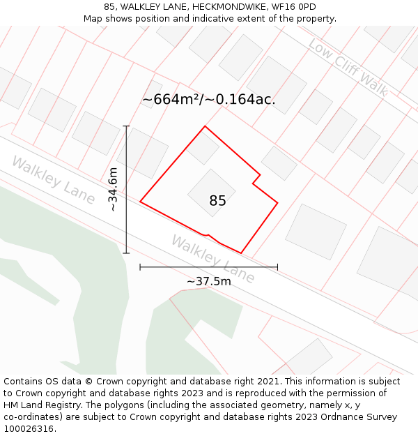 85, WALKLEY LANE, HECKMONDWIKE, WF16 0PD: Plot and title map