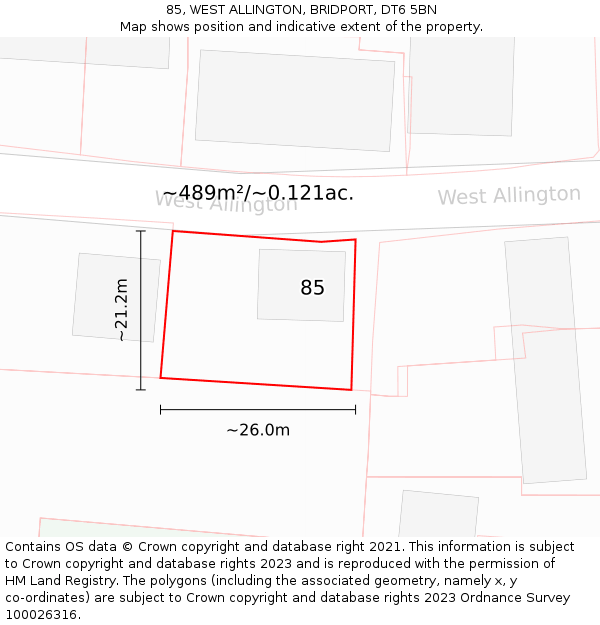 85, WEST ALLINGTON, BRIDPORT, DT6 5BN: Plot and title map