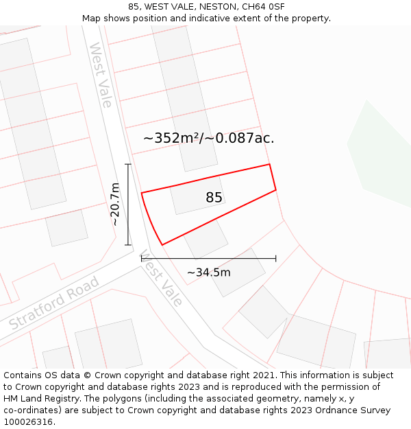 85, WEST VALE, NESTON, CH64 0SF: Plot and title map