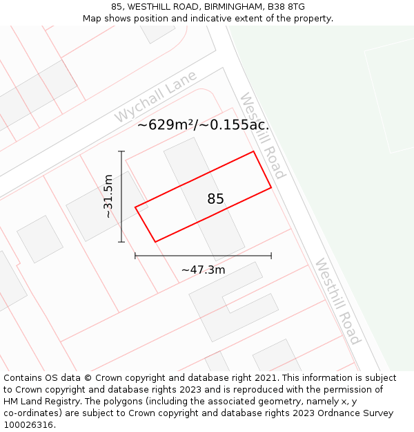 85, WESTHILL ROAD, BIRMINGHAM, B38 8TG: Plot and title map