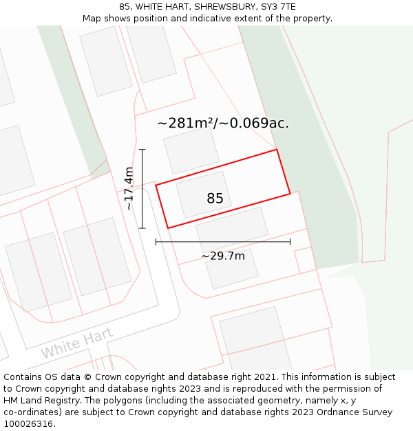 85, WHITE HART, SHREWSBURY, SY3 7TE: Plot and title map