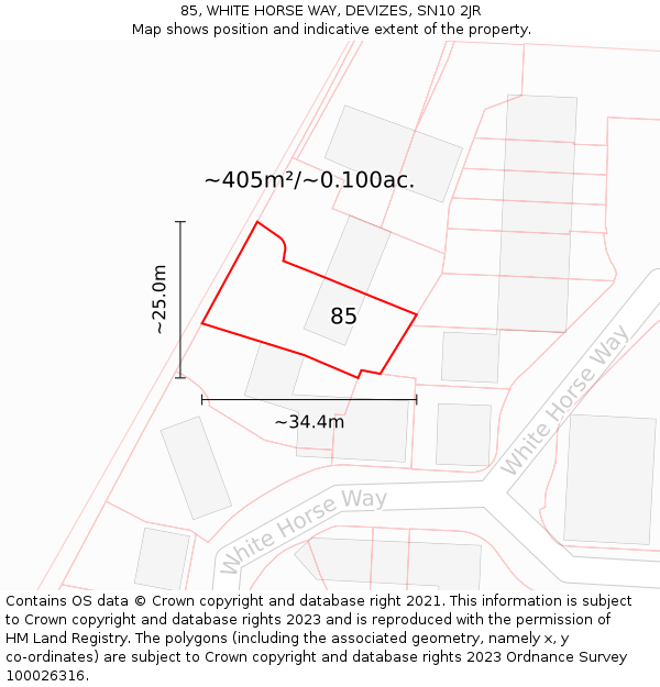 85, WHITE HORSE WAY, DEVIZES, SN10 2JR: Plot and title map