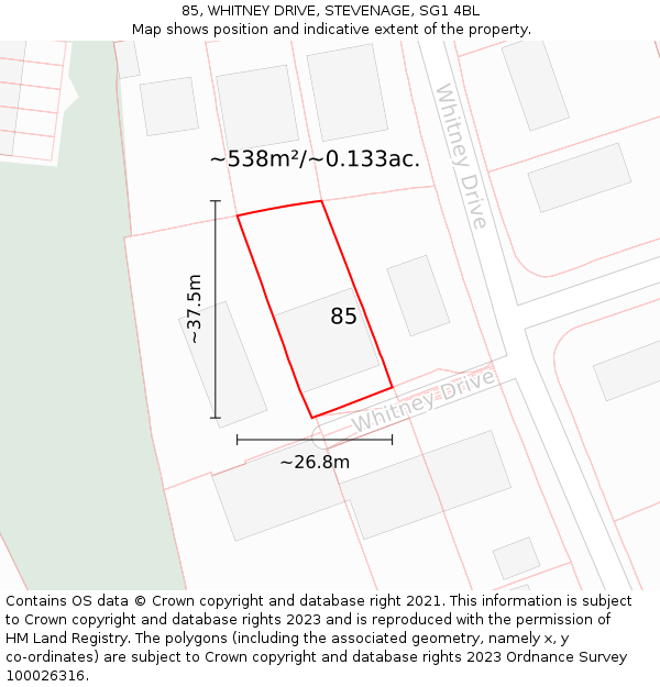 85, WHITNEY DRIVE, STEVENAGE, SG1 4BL: Plot and title map