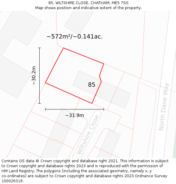 85, WILTSHIRE CLOSE, CHATHAM, ME5 7SS: Plot and title map